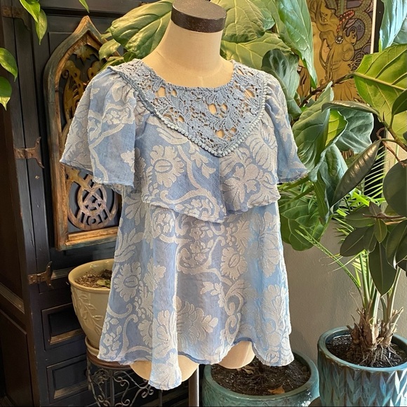 Anthropologie Serenity crochet ruffle damask top - Picture 4 of 14